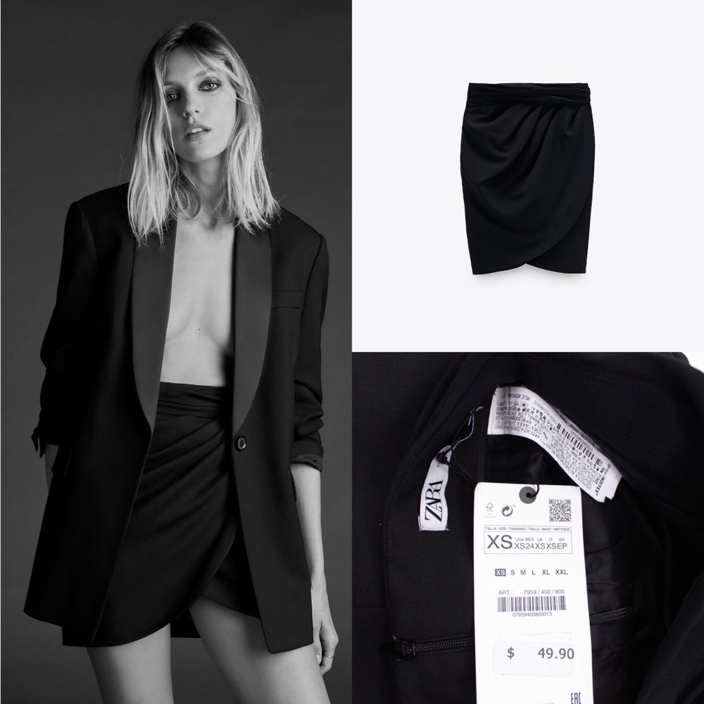 Zara NWT Wool Draped Wrapped Mini Skirt XS